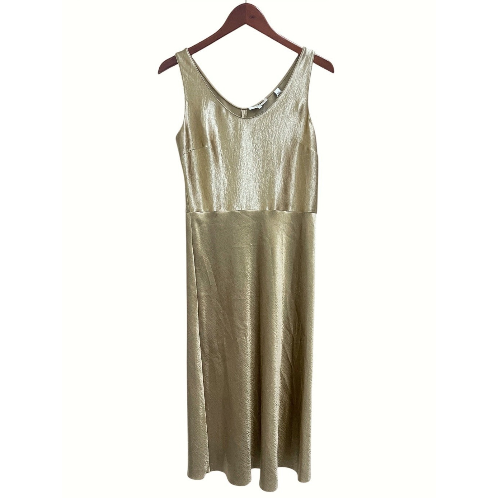 Vince Dress Nwd Gold Metallic Sz 6 Satin Midi Double V Neck